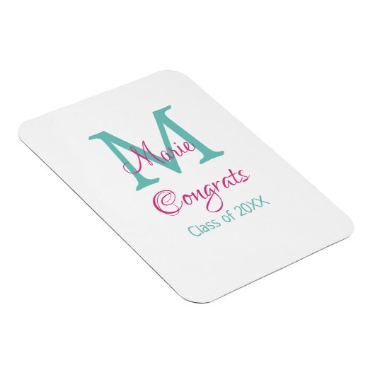 Gefeliciteerd afstuderen naam monogram groen roze  magneet (Rechterzijde)