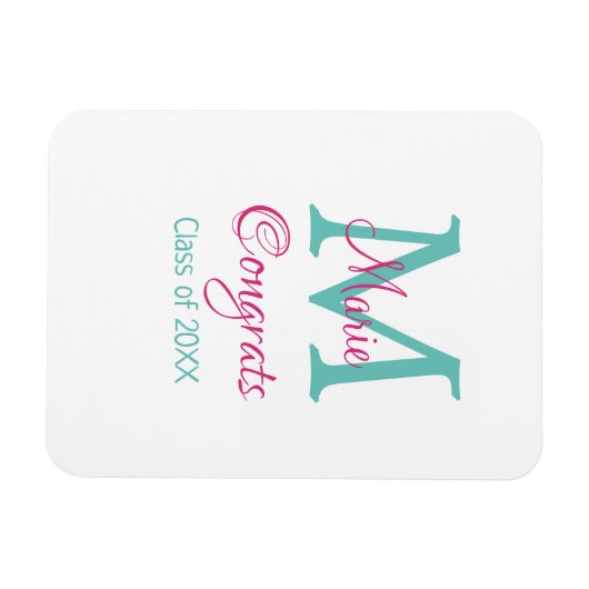 Gefeliciteerd afstuderen naam monogram groen roze  magneet (Horizontaal)