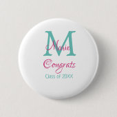 Gefeliciteerd afstuderen naam monogram groen roze ronde button 5,7 cm (Voorkant)