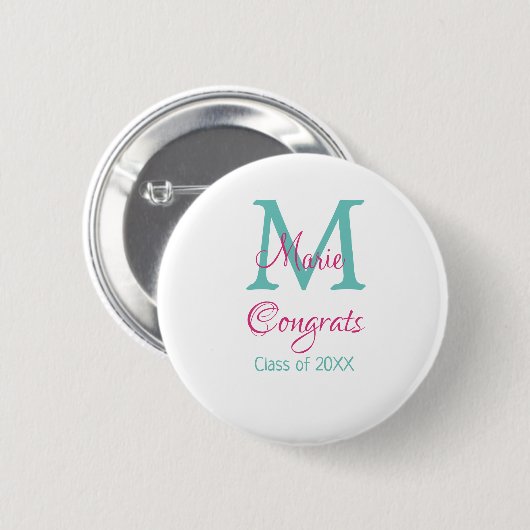 Gefeliciteerd afstuderen naam monogram groen roze ronde button 5,7 cm (Voorkant /achterkant)