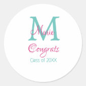 Gefeliciteerd afstuderen naam monogram groen roze ronde sticker (Voorkant)