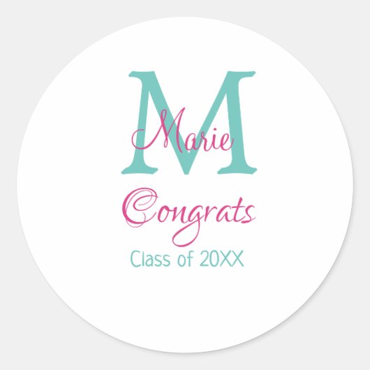 Gefeliciteerd afstuderen naam monogram groen roze  ronde sticker (Voorkant)