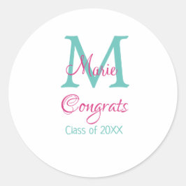 Gefeliciteerd afstuderen naam monogram groen roze  ronde sticker