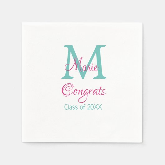 Gefeliciteerd afstuderen naam monogram groen roze  servet (Voorkant)
