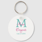 Gefeliciteerd afstuderen naam monogram groen roze  sleutelhanger (Voorkant)
