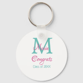 Gefeliciteerd afstuderen naam monogram groen roze  sleutelhanger