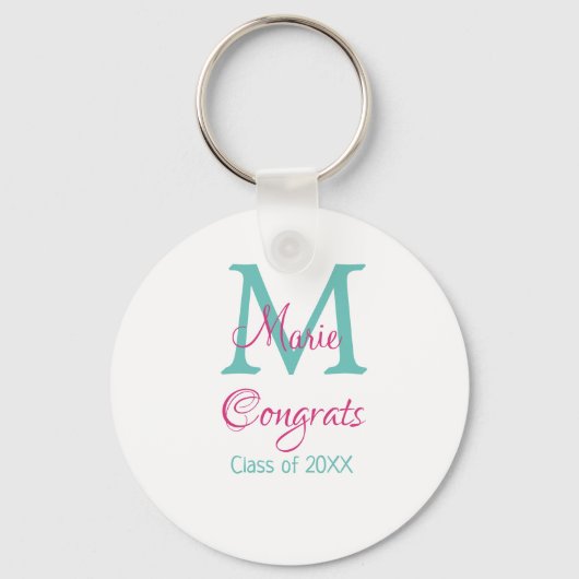 Gefeliciteerd afstuderen naam monogram groen roze  sleutelhanger (Achterkant)