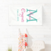 Gefeliciteerd afstuderen naam monogram groen roze spandoek (Insitu)