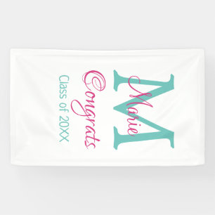 Gefeliciteerd afstuderen naam monogram groen roze  spandoek