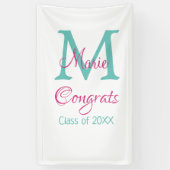 Gefeliciteerd afstuderen naam monogram groen roze spandoek (Verticaal)
