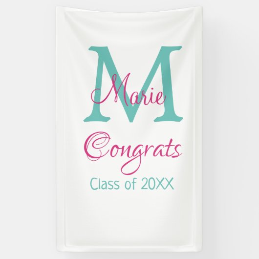 Gefeliciteerd afstuderen naam monogram groen roze spandoek (Verticaal)