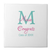Gefeliciteerd afstuderen naam monogram groen roze tegeltje (Voorkant)