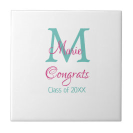 Gefeliciteerd afstuderen naam monogram groen roze  tegeltje