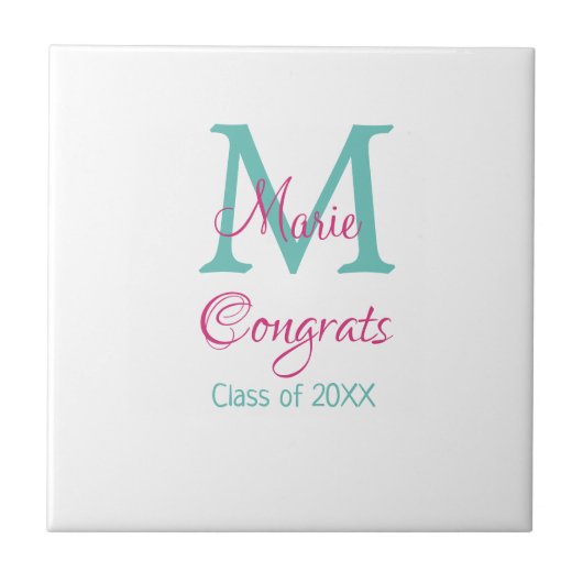 Gefeliciteerd afstuderen naam monogram groen roze  tegeltje (Voorkant)