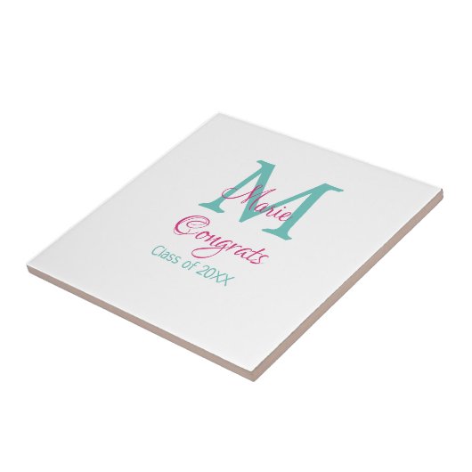 Gefeliciteerd afstuderen naam monogram groen roze tegeltje (Zijkant)