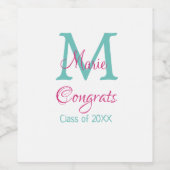 Gefeliciteerd afstuderen naam monogram groen roze  wijn etiket (Enkel label)