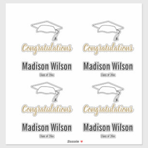 Gefeliciteerd Afstuderen Naam Zwart Wit en Goud Sticker