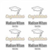 Gefeliciteerd Afstuderen Naam Zwart Wit en Goud Sticker (Voorkant)