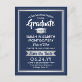 Gefeliciteerd Afstuderen Navy Blue Save the Date F Aankondigingskaart (Voorkant)