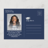 Gefeliciteerd Afstuderen Navy Blue Save the Date F Aankondigingskaart (Achterkant)