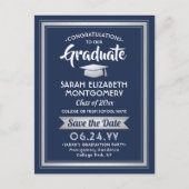 Gefeliciteerd Afstuderen Navy Blue Save the Date F Aankondigingskaart (Voorkant)
