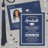Gefeliciteerd Afstuderen Navy Blue Save the Date F Aankondigingskaart