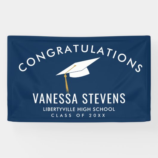 Gefeliciteerd Afstuderen Navy Spandoek (Horizontaal)