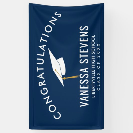 Gefeliciteerd Afstuderen Navy Spandoek (Verticaal)
