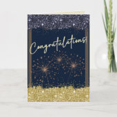 Gefeliciteerd Afstuderen Navy & Yellow Sparkle Kaart (Voorkant)