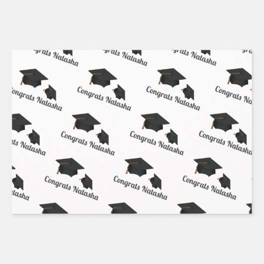 Gefeliciteerd, afstuderen op aangepaste naam inpakpapier vel (Voorkant)