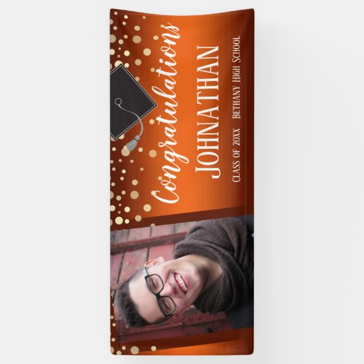 Gefeliciteerd Afstuderen Oranje Confetti Foto Spandoek (Verticaal)