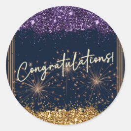 Gefeliciteerd Afstuderen Paars & Goud Glitter Ronde Sticker