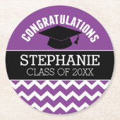 Gefeliciteerd Afstuderen - Paars zwart Afstuderen Ronde Kartonnen Onderzetter (Voorkant)