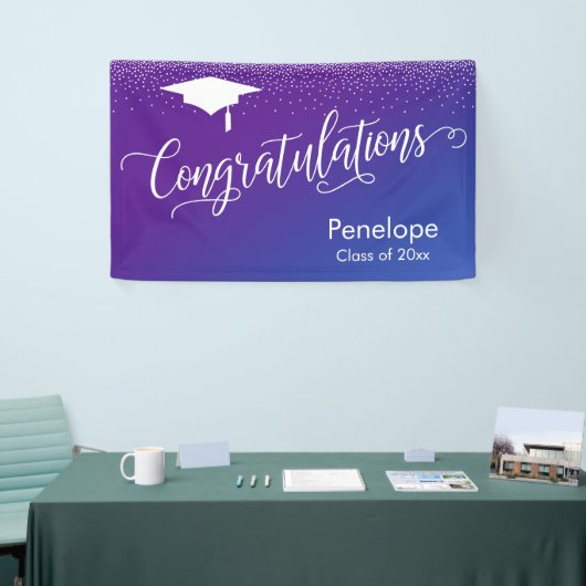 Gefeliciteerd Afstuderen Paarse & Blauwe Ombre Spandoek (Beurs)