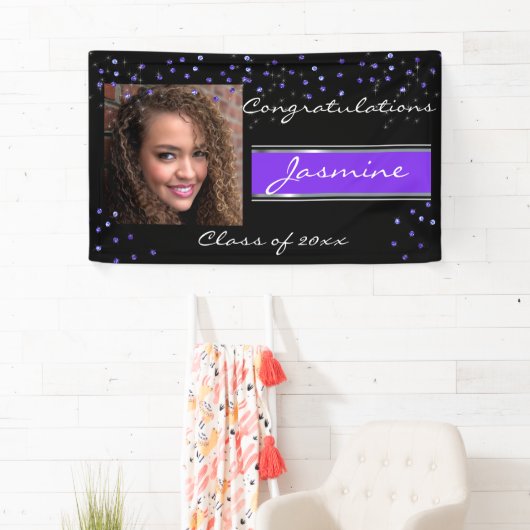 Gefeliciteerd Afstuderen Paarse glitter, op maat Spandoek (Insitu)