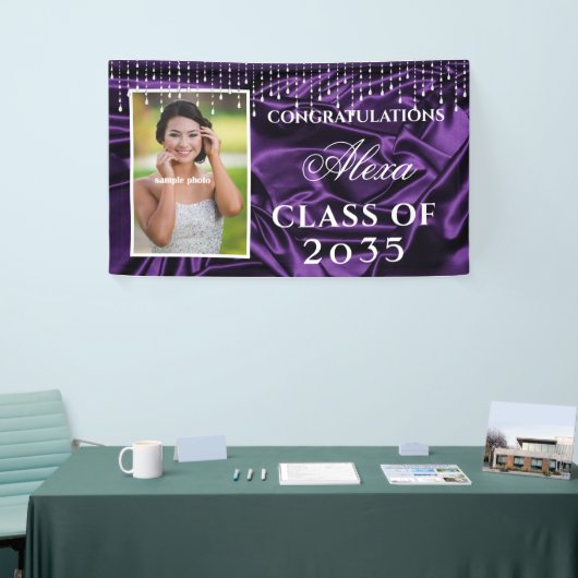 Gefeliciteerd Afstuderen Paarse Satin Diamonds Spandoek (Beurs)