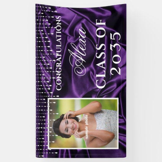 Gefeliciteerd Afstuderen Paarse Satin Diamonds Spandoek (Verticaal)