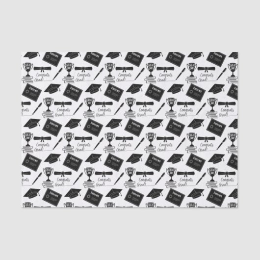 Gefeliciteerd Afstuderen Pet en Diploma Collage Tissuepapier (Voorkant)