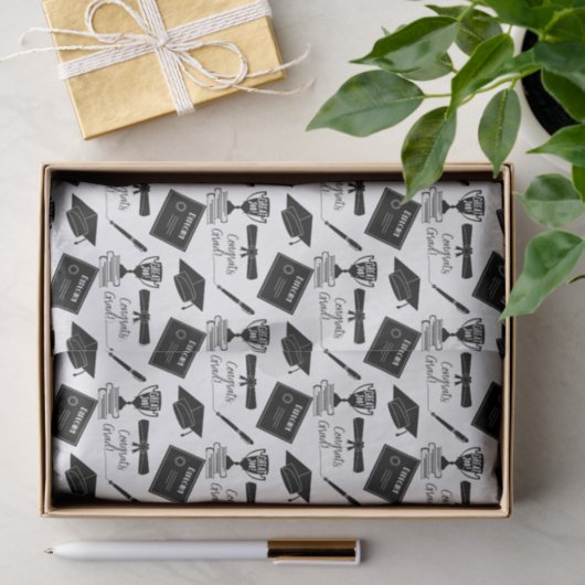 Gefeliciteerd Afstuderen Pet en Diploma Collage Tissuepapier (Geschenk)