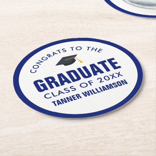 Gefeliciteerd Afstuderen Pet Klasse 20XX Vet Blauw Ronde Kartonnen Onderzetter (Gebogen)