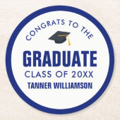 Gefeliciteerd Afstuderen Pet Klasse 20XX Vet Blauw Ronde Kartonnen Onderzetter (Voorkant)