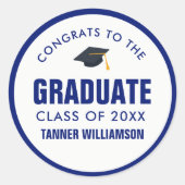 Gefeliciteerd Afstuderen Pet Klasse 20XX Vet Blauw Ronde Sticker (Voorkant)