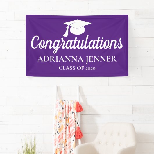 Gefeliciteerd Afstuderen Pet | Manuscript | Paars Spandoek (Insitu)