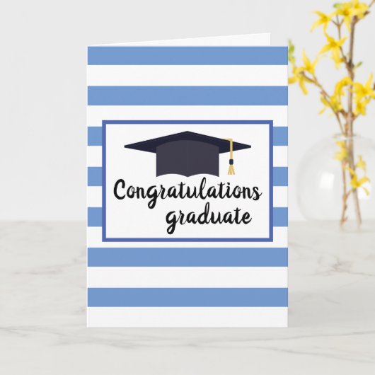 Gefeliciteerd Afstuderen Pet met Stripes Blue Kaart (Gele Bloem)