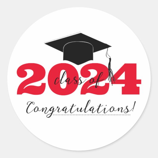 Gefeliciteerd Afstuderen Pet Rood Zwart Wit Ronde Sticker (Voorkant)