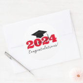 Gefeliciteerd Afstuderen Pet Rood Zwart Wit Ronde Sticker (Envelop)