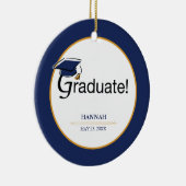 Gefeliciteerd Afstuderen, Pet, Tassel, Blue, Gold Keramisch Ornament (Rechts)