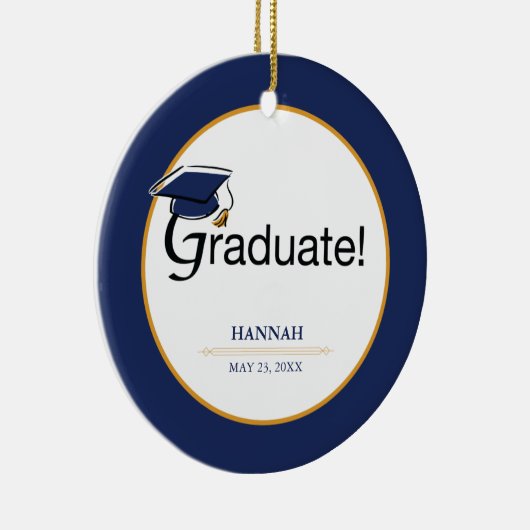 Gefeliciteerd Afstuderen, Pet, Tassel, Blue, Gold Keramisch Ornament (Rechts)