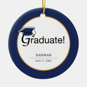 Gefeliciteerd Afstuderen, Pet, Tassel, Blue, Gold Keramisch Ornament