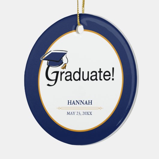 Gefeliciteerd Afstuderen, Pet, Tassel, Blue, Gold Keramisch Ornament (Links)